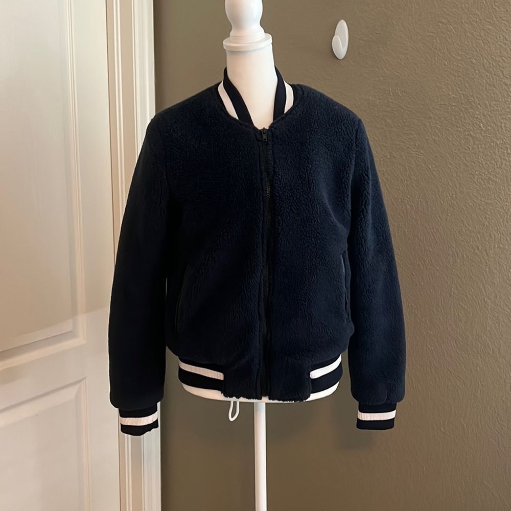 American Stitch Fleece Bomber Jacket Navy Size Small